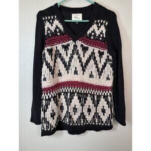 Cotton On Knit Wear Sweater Fuzzy Womens Small Black White Red Chunky V Neck‎